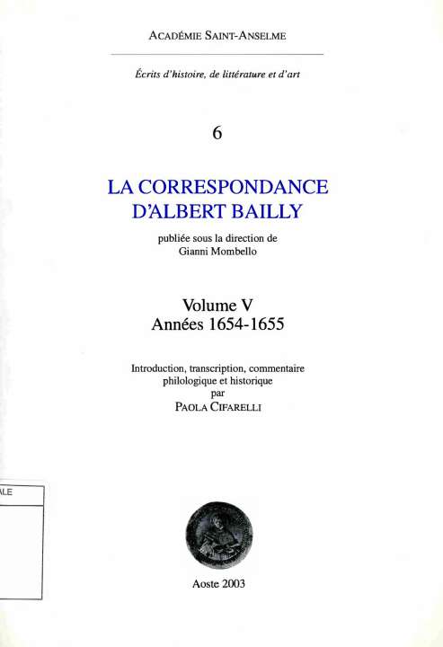 La correspondance d'Albert Bailly. Volume 5, Années 1654-1655